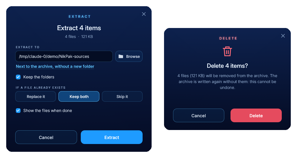 Extracting a selection and deleting a file in unNik